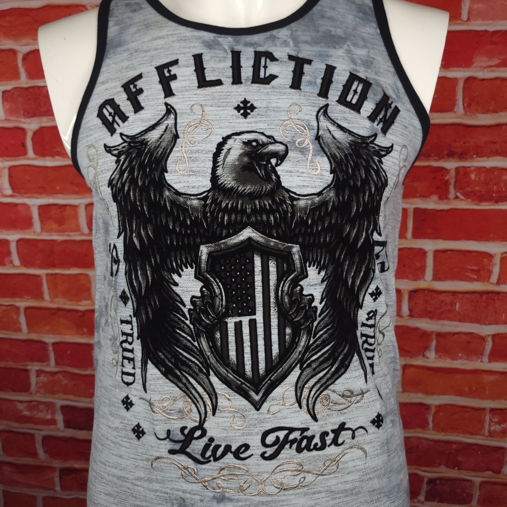 Affliction Men's Eagle Graphic Tank Top - Size: S / M / L - Gray / Black - NWT - Picture 3 of 7
